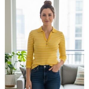 Ralph Lauren Yellow and White Polo T-Shirt with 3/4 Sleeves
